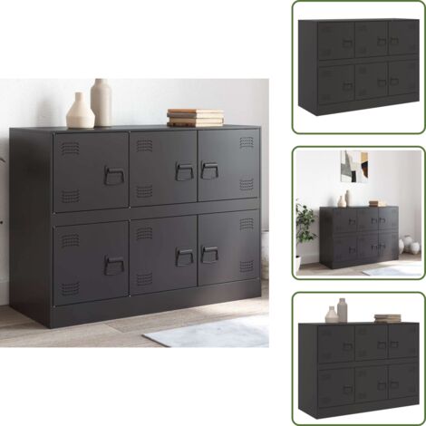 Aparador de almacenamiento - vidaXL Aparador de acero negro 99x39x73 cm - Aparador con tiradores