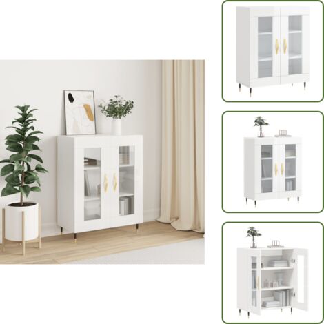 Aparador de almacenamiento - vidaXL Aparador de madera contrachapada blanco brillante 69,5x34x90 cm - Aparador decorativo