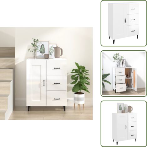 Aparador de almacenamiento - vidaXL Aparador de madera contrachapada blanco brillante 69,5x34x90 cm - Aparador decorativo