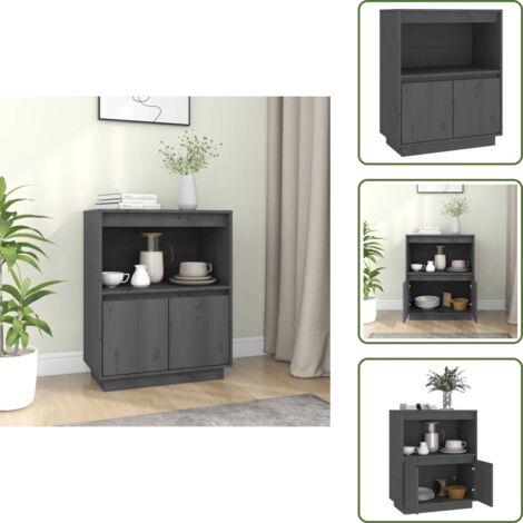 Aparador de almacenamiento - vidaXL Aparador de madera maciza de pino gris 60x34x75 cm - Aparador decorativo