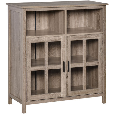 Aparador de Cocina Armario Buffet con 2 Puertas de Vidrio y 2 Compartimentos Abiertos Mueble Auxiliar de Almacenaje para Comedor Salón 90x40x100 cm