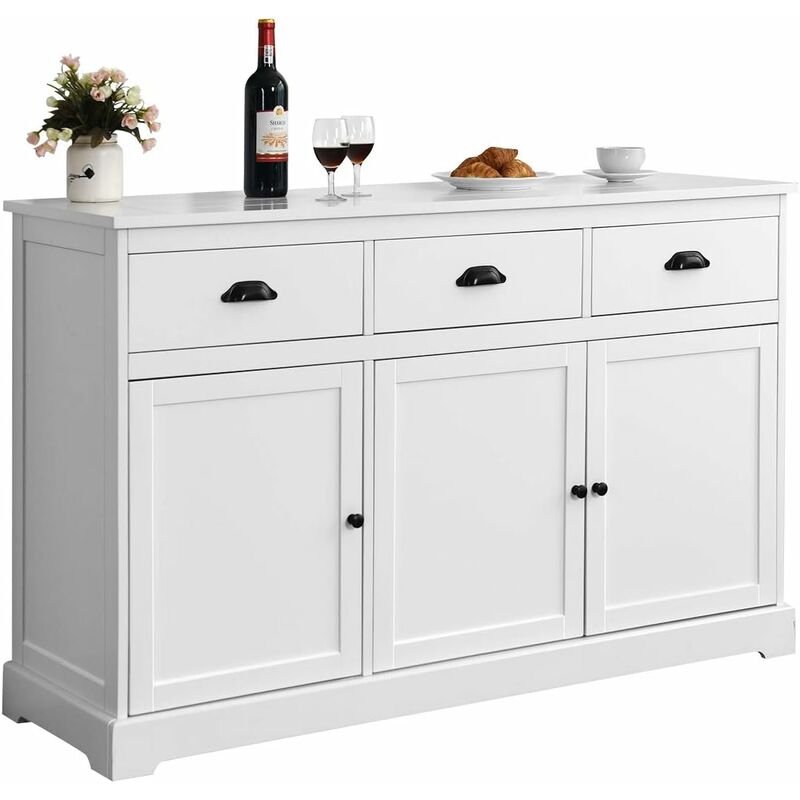 

Costway - Aparador de Cocina Buffet Cómoda Gabinete con 3 Cajones y 3 Puertas Mueble Consola para Salón Pasillo 136x42,5x86cm