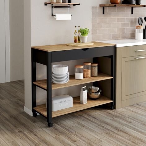 IDMARKET Aparador de cocina con encimera negra y bandejas de haya