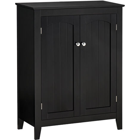 Aparador de Cocina Mueble Auxiliar de Almacenaje con 2 Puertas y Estantes Ajustables de 3 Niveles Salón Baño Entrada 70x30x90 cm Negro