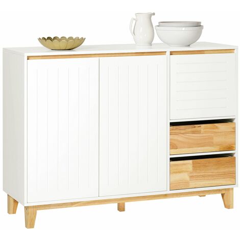 Aparador de Cocina Recibidor Buffet para Entrada Salón Comedor con 3 Puertas y 2 Cajones 120 x 40 x 90 cm Blanco FSB75-WN SoBuy ES