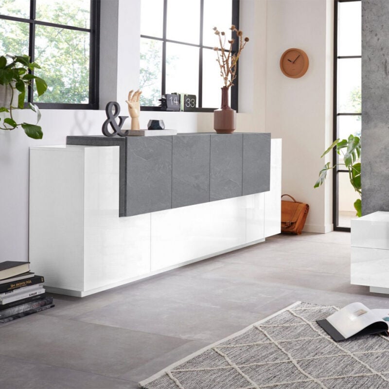 

Aparador de diseño moderno 220cm pizarra blanca brillante New Coro Kommode