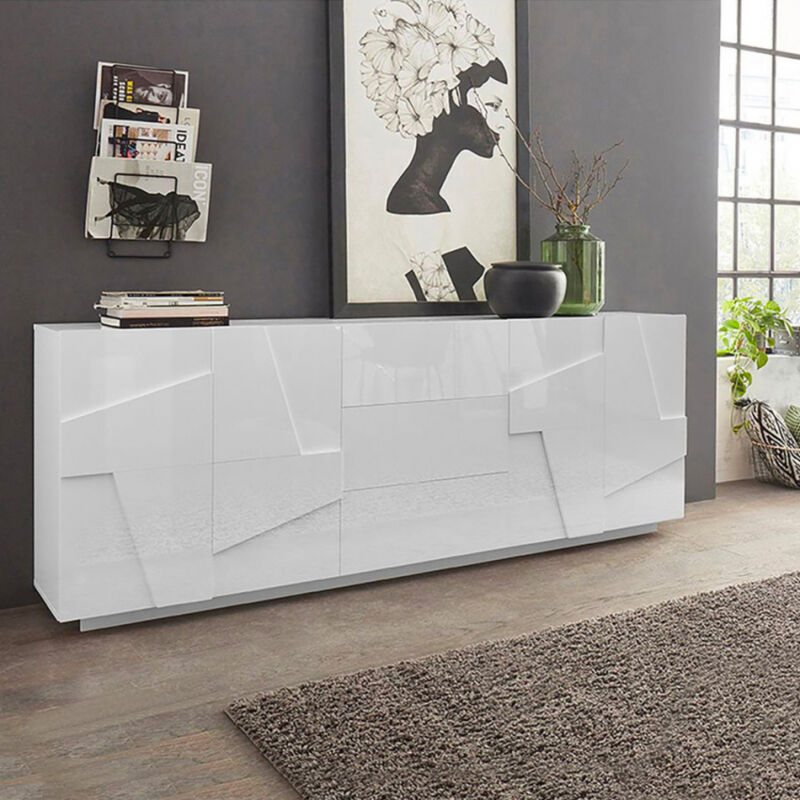 

Aparador de diseño para salón 4 puertas 3 cajones 220cm blanco brillo Ping Wide