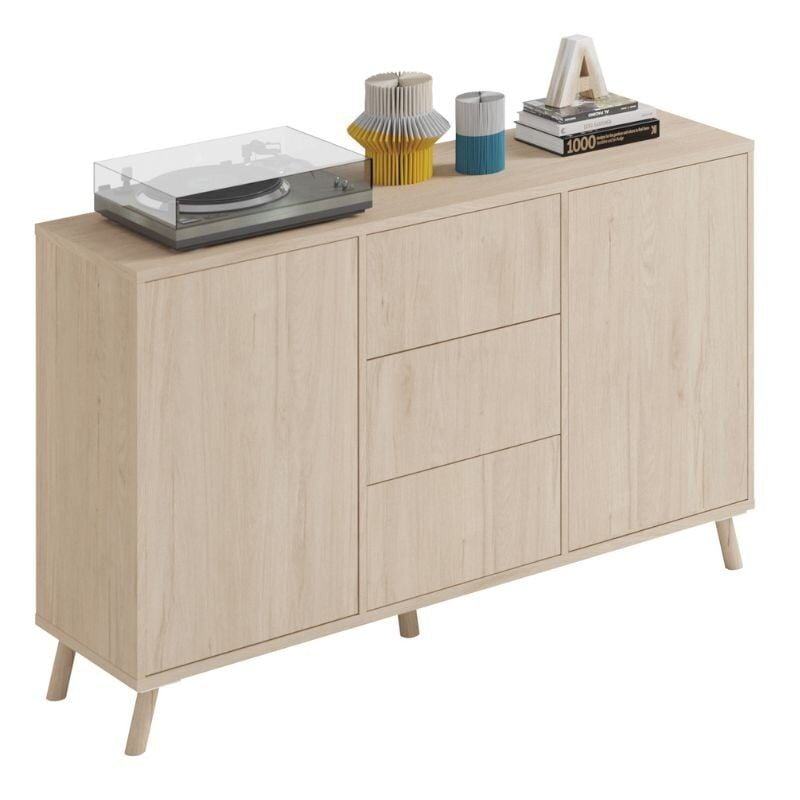 

Aparador salón Alde color roble 3 cajones 2 puertas push armario moderno comedor 140x42x90 cm