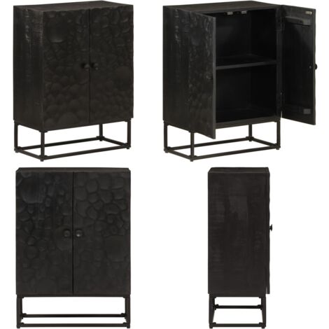Aparador de hierro y madera maciza de mango negro 55x30x76 cm - Aparador de mango - Aparador de hierro