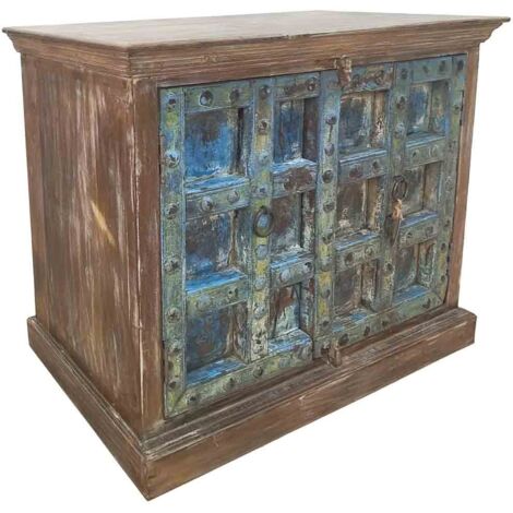 Aparador de madera acabado artesanal azul 118x50x101h cm