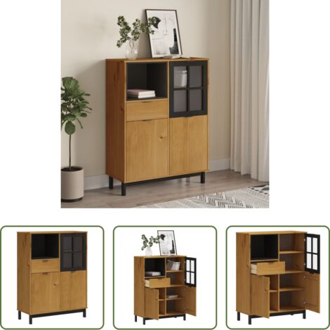 Aparador de madera -  Aparador alto con puerta vidrio FLAM madera pino 92x40x122,5 cm