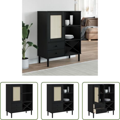 Aparador de madera -  Aparador alto SENJA aspecto de ratán madera negro 90x40x112 cm