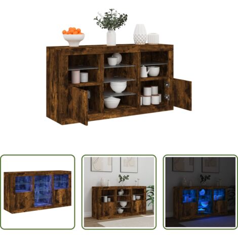 Aparador de madera -  Aparador con luces LED roble ahumado 123x37x67 cm