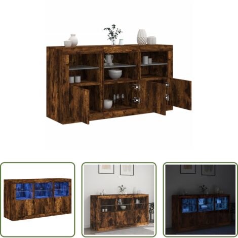 Aparador de madera -  Aparador con luces LED roble ahumado 123x37x67 cm