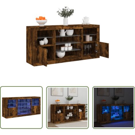 Aparador de madera -  Aparador con luces LED roble ahumado 142,5x37x67 cm