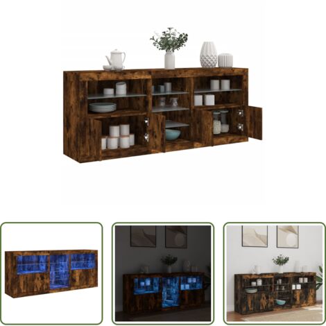 Aparador de madera -  Aparador con luces LED roble ahumado 162x37x67 cm