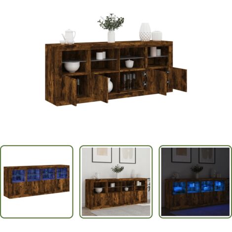 Aparador de madera -  Aparador con luces LED roble ahumado 163x37x67 cm