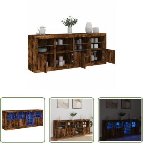 Aparador de madera -  Aparador con luces LED roble ahumado 164x37x67 cm