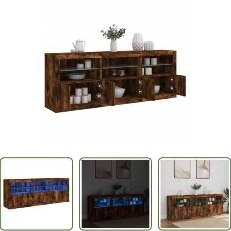 Aparador de madera -  Aparador con luces LED roble ahumado 181,5x37x67 cm