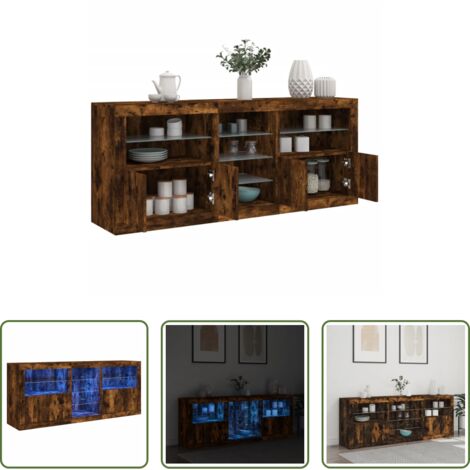 Aparador de madera -  Aparador con luces LED roble ahumado 181,5x37x67 cm