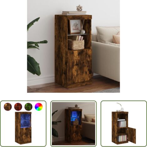 Aparador de madera -  Aparador con luces LED roble ahumado 41x37x100 cm