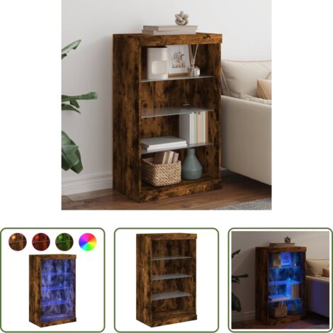 Aparador de madera -  Aparador con luces LED roble ahumado 60,5x37x100 cm