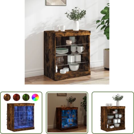 Aparador de madera -  Aparador con luces LED roble ahumado 60,5x37x67 cm