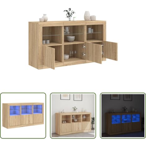 Aparador de madera -  Aparador con luces LED roble Sonoma 123x37x67 cm