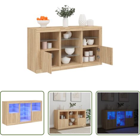 Aparador de madera -  Aparador con luces LED roble Sonoma 123x37x67 cm
