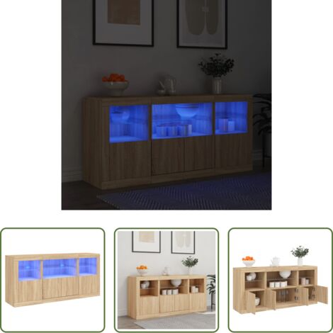 Aparador de madera -  Aparador con luces LED roble Sonoma 142,5x37x67 cm