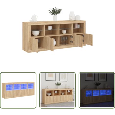 Aparador de madera -  Aparador con luces LED roble Sonoma 163x37x67 cm