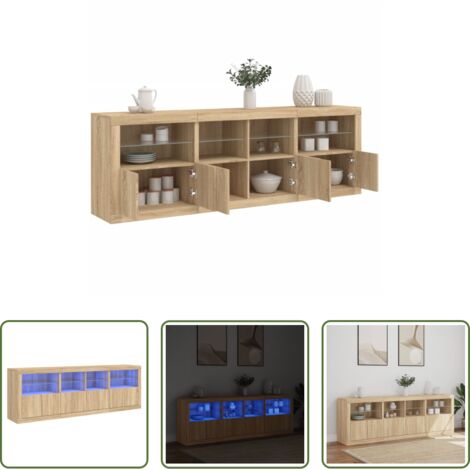 Aparador de madera -  Aparador con luces LED roble Sonoma 202x37x67 cm