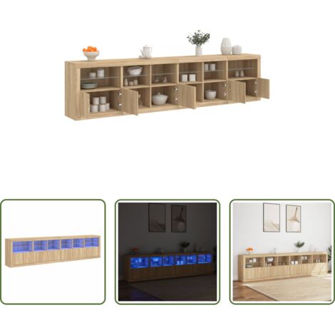 Aparador de madera -  Aparador con luces LED roble Sonoma 283x37x67 cm