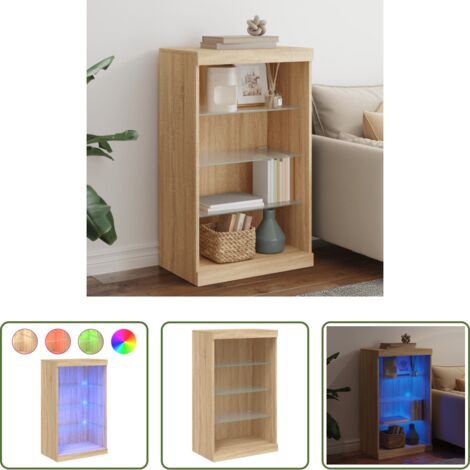 Aparador de madera -  Aparador con luces LED roble Sonoma 60,5x37x100 cm