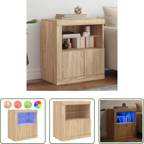 Aparador de madera -  Aparador con luces LED roble Sonoma 60,5x37x67 cm