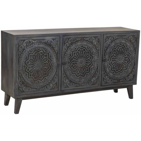 Aparador de madera artesanal con 3 puertas negro 160x40x85h cm