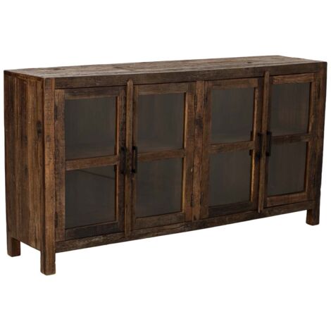 Aparador de madera artesanal de 4 puertas marrón 170x40x90h cm