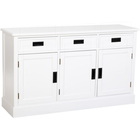 Aparador de Madera blanco con 3 puertas y 3 cajones 135x40x80.5h cm