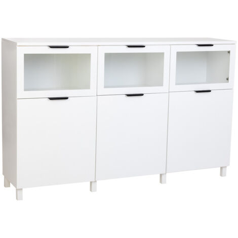 Aparador de madera blanco con 3 puertas y 3 cajones 180x42x114h cm