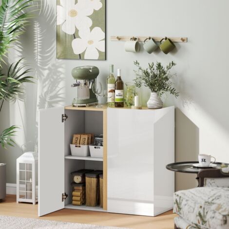 Aparador de madera blanco con puertas Soft-Close y estante ajustable, 80x40x80 cm