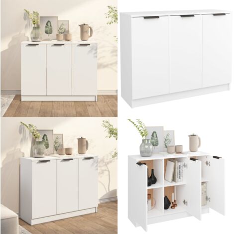 Aparador de madera contrachapada blanco 90,5x30x70 cm - Aparador blanco - Aparador moderno