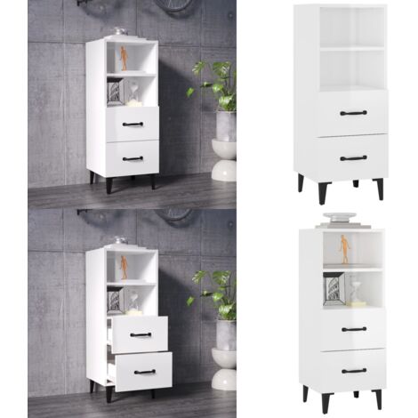 Aparador de madera contrachapada blanco brillante 34,5x34x90 cm - Aparador blanco brillante - Aparador de madera contrachapada