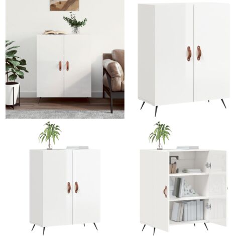 Aparador de madera contrachapada blanco brillante 69,5x34x90 cm - Almacenamiento - Muebles decorativos
