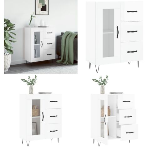 Aparador de madera contrachapada blanco brillante 69,5x34x90 cm - Aparador blanco brillante - Almacenamiento organizado