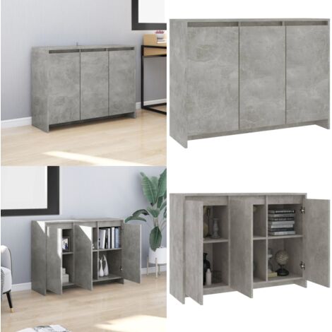 Aparador de madera contrachapada gris hormigón 102x33x75 cm - Aparador gris hormigón - Aparador de almacenamiento