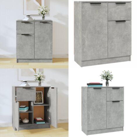 Aparador de madera contrachapada gris hormigón 60x30x70 cm - Aparador gris hormigón - Aparador de almacenamiento