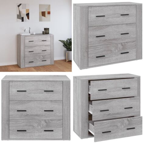 Aparador de madera contrachapada gris Sonoma 80x33x70 cm - Aparador de madera contrachapada - Aparador gris Sonoma