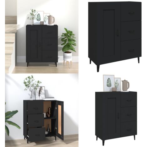 Aparador de madera contrachapada negro 69,5x34x90 cm - Aparador negro - Aparador de madera contrachapada