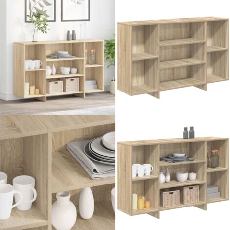 Aparador de madera contrachapada roble Sonoma 120x30x75 cm - Aparador con estantes - Aparador de roble Sonoma