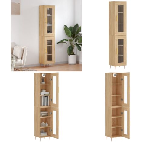 Aparador de madera contrachapada roble Sonoma 34,5x34x180 cm - Aparador alto - Aparador de roble Sonoma